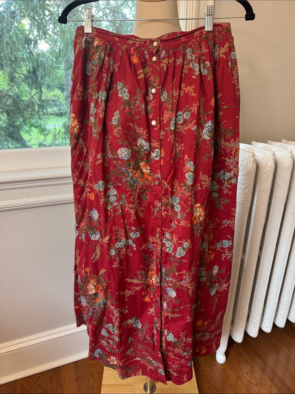 Vintage Lauren Ralph Lauren Indian cotton Floral Midi Snap-Front Skirt